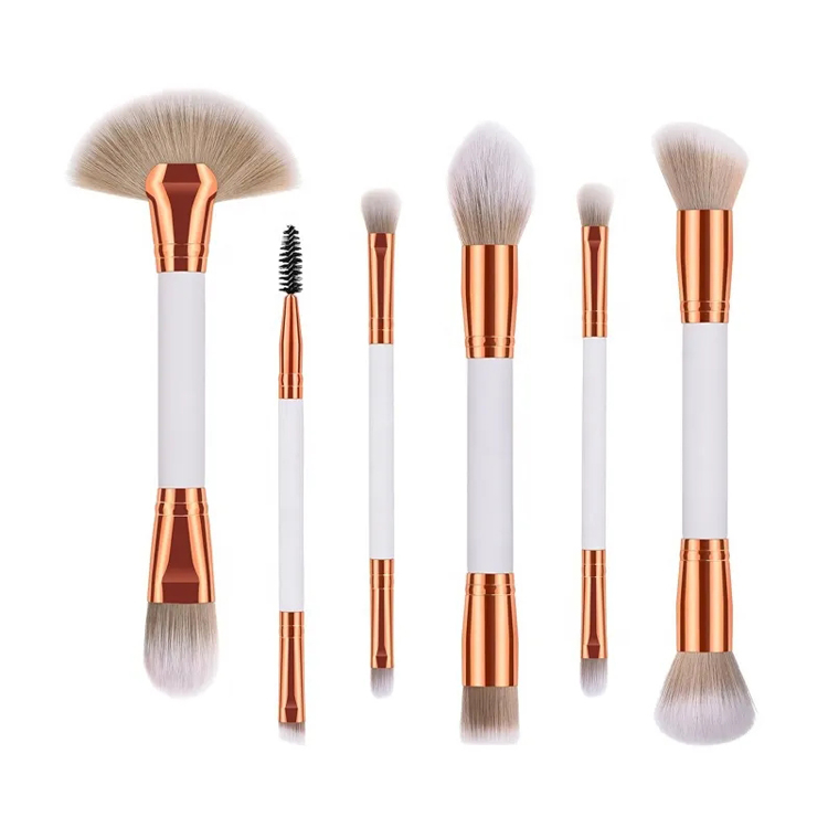 পেশাদার 6pcs ডাবল-পার্শ্বযুক্ত সাদা মেকআপ ব্রাশ সেট